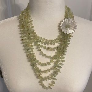 Stunning Multi-Strand Polished Peridot Chip and Mother of Pearl Flower Necklace